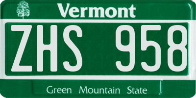 VT license plate ZHS958
