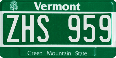 VT license plate ZHS959