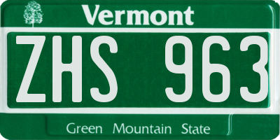 VT license plate ZHS963