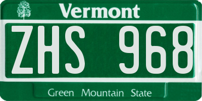 VT license plate ZHS968