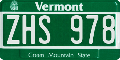 VT license plate ZHS978