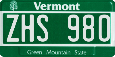 VT license plate ZHS980