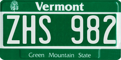 VT license plate ZHS982