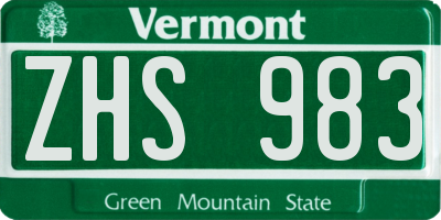 VT license plate ZHS983