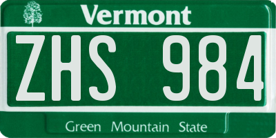 VT license plate ZHS984