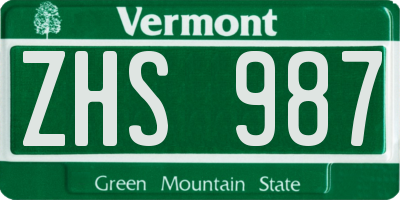 VT license plate ZHS987