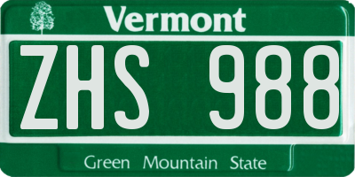 VT license plate ZHS988
