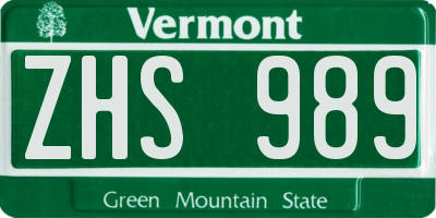 VT license plate ZHS989