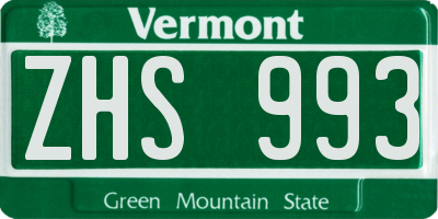 VT license plate ZHS993