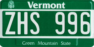 VT license plate ZHS996