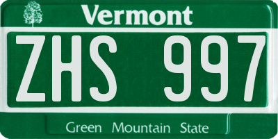 VT license plate ZHS997