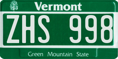 VT license plate ZHS998