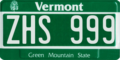 VT license plate ZHS999