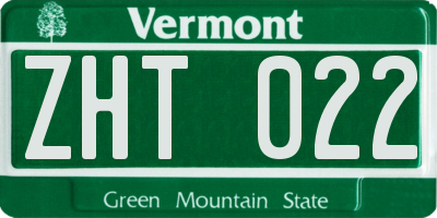 VT license plate ZHT022