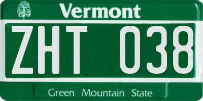 VT license plate ZHT038