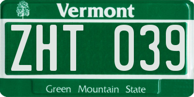 VT license plate ZHT039