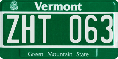 VT license plate ZHT063
