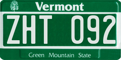 VT license plate ZHT092