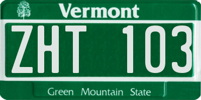 VT license plate ZHT103