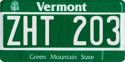 VT license plate ZHT203