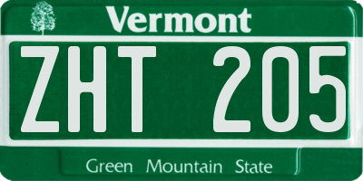 VT license plate ZHT205