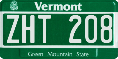 VT license plate ZHT208