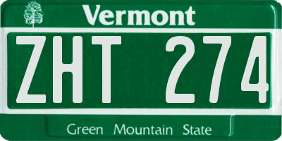 VT license plate ZHT274