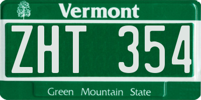 VT license plate ZHT354