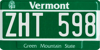 VT license plate ZHT598