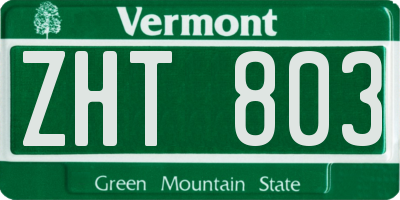 VT license plate ZHT803