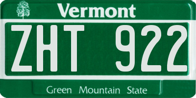 VT license plate ZHT922