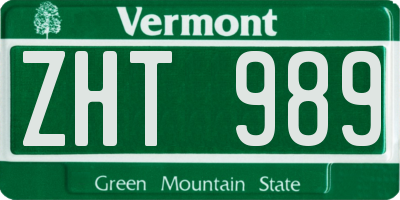 VT license plate ZHT989