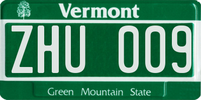 VT license plate ZHU009