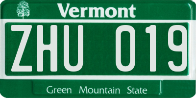 VT license plate ZHU019
