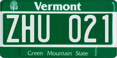 VT license plate ZHU021