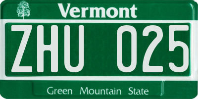 VT license plate ZHU025