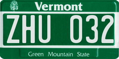 VT license plate ZHU032