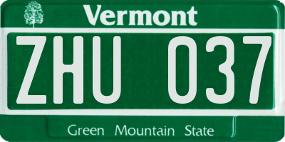 VT license plate ZHU037