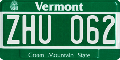 VT license plate ZHU062
