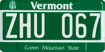 VT license plate ZHU067