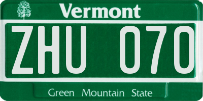 VT license plate ZHU070