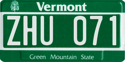 VT license plate ZHU071