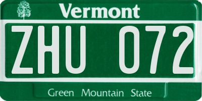 VT license plate ZHU072