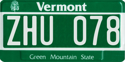 VT license plate ZHU078