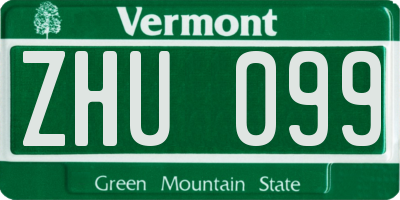 VT license plate ZHU099