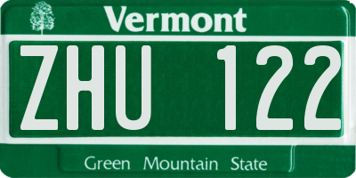 VT license plate ZHU122