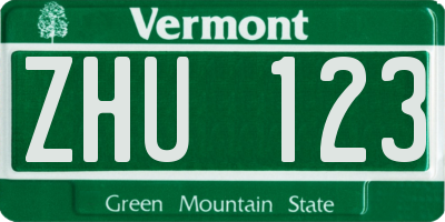 VT license plate ZHU123