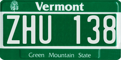 VT license plate ZHU138