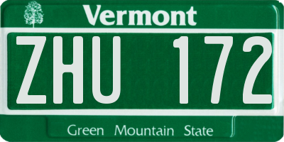 VT license plate ZHU172