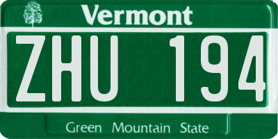 VT license plate ZHU194